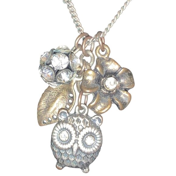 Nordstrom Jewelry - Vintage Nordstrom VCLM D4 Rhinestone Accented Owl Charm Necklace 9" Signed